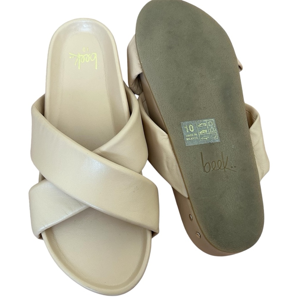 Beek Rhea Tan Leather Platform Slide Sandals Women’s Size 10 - Picture 4 of 8